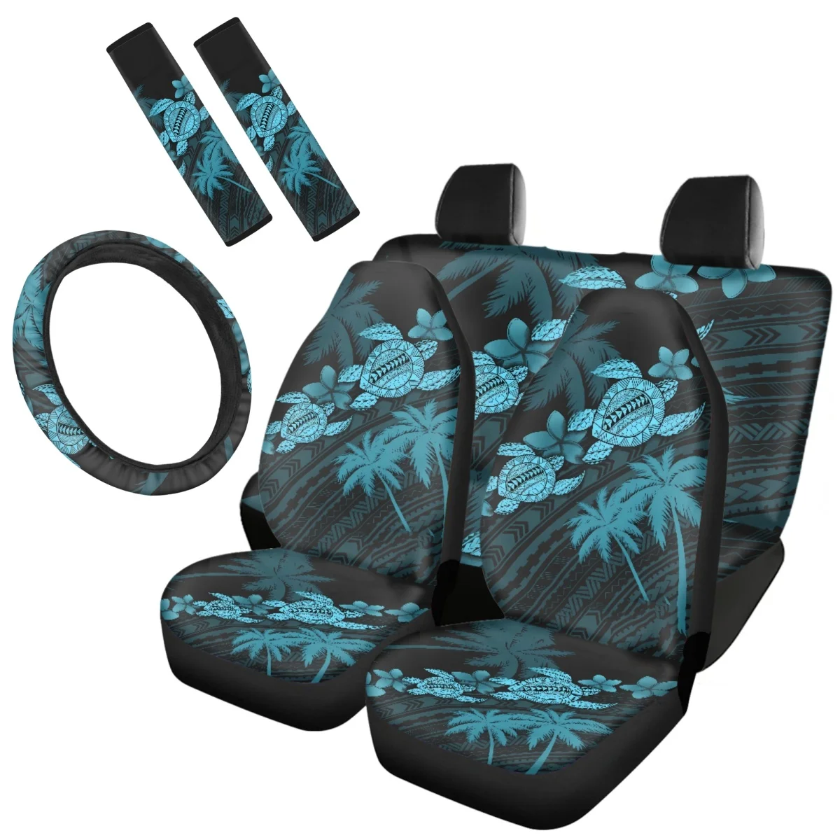 Auto Seatbelt Steering Wheel Covers Tropical Plant Turtle Pattern Front Back Seat Cover Set Unisex Car Accessories Hot Sale 2023