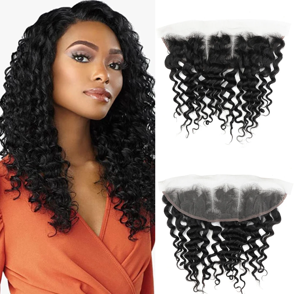 

Deep Wave Lace Frontal Closure 13x4 Lace Closure Brazilian Human Hair Virgin Hair 100% Hand TIED DD LACE FRONTAL Wave Closure