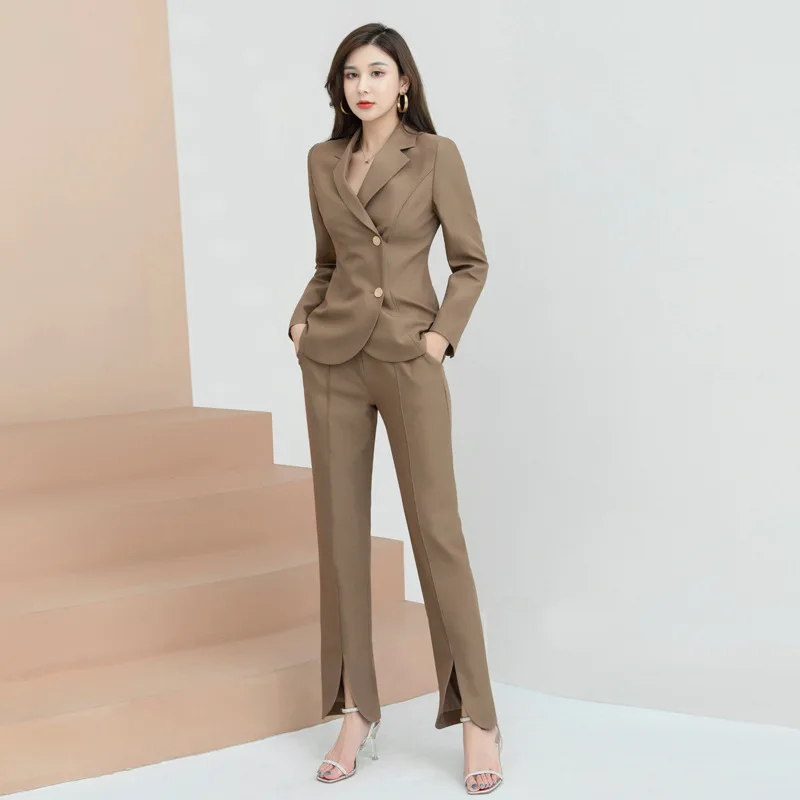 White Women Suits Office Set Elegant Blazer+Pants Spring Split Trousers Prom Dress 2 Pieces Formal Business Daily Coat In Stock