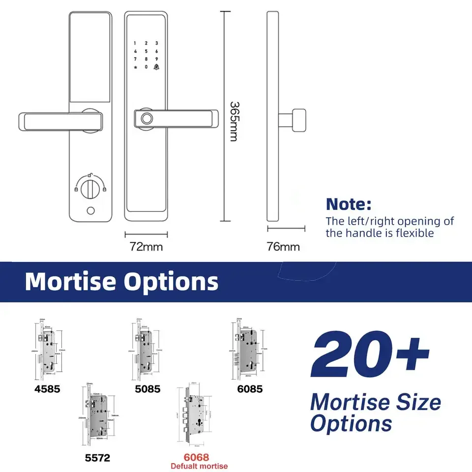 Imagem -06 - Ouro Cinza 6068 7068 Mortise Porta Frontal Tuya Wifi Ttlock 6072 6085 Cartão de Impressão Digital Keyless Digital Eletrônico Fechadura da Porta Inteligente