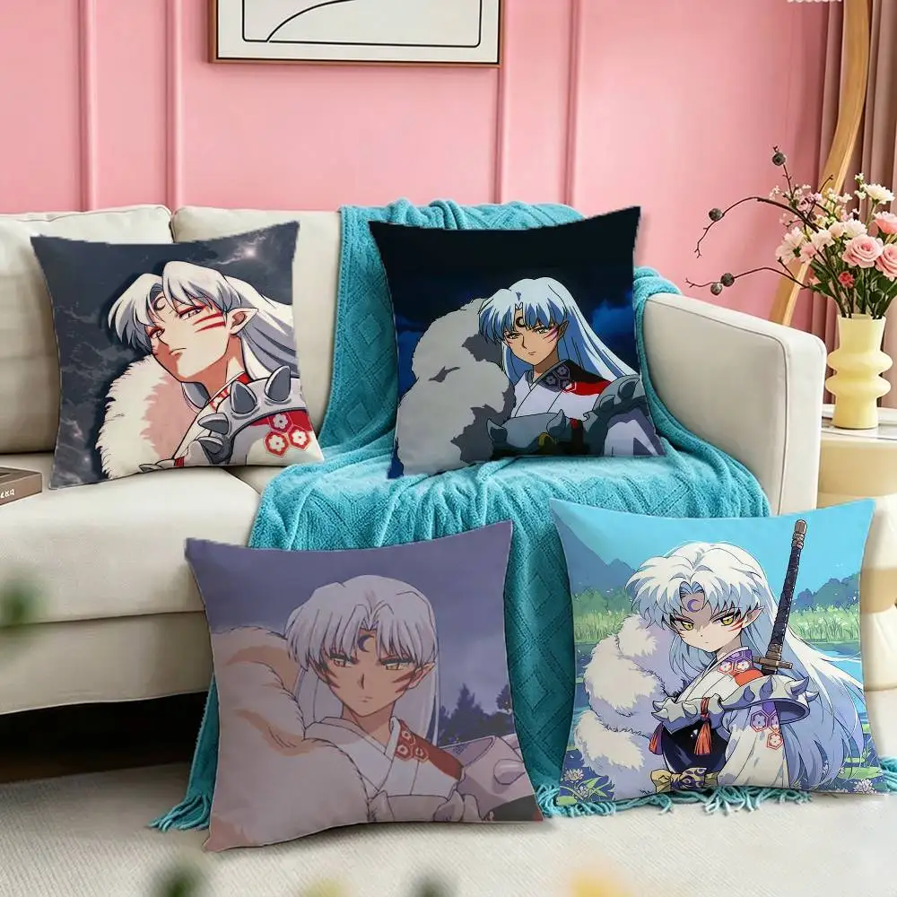 I-Inuyasha S-Sesshomaru Dog Demon  Square Double-Sided printed Pillow Case Bedroom Bedside Pillow Sofa Cushion Cover