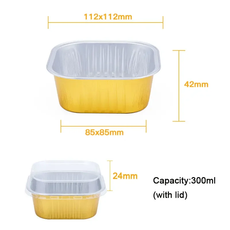 10/50pcs 300ml Aluminum Foil Cake Baking Cup Square Shape Mousse Dessert Cupcake Liners Cups with Lids Pastry Muffin Molds