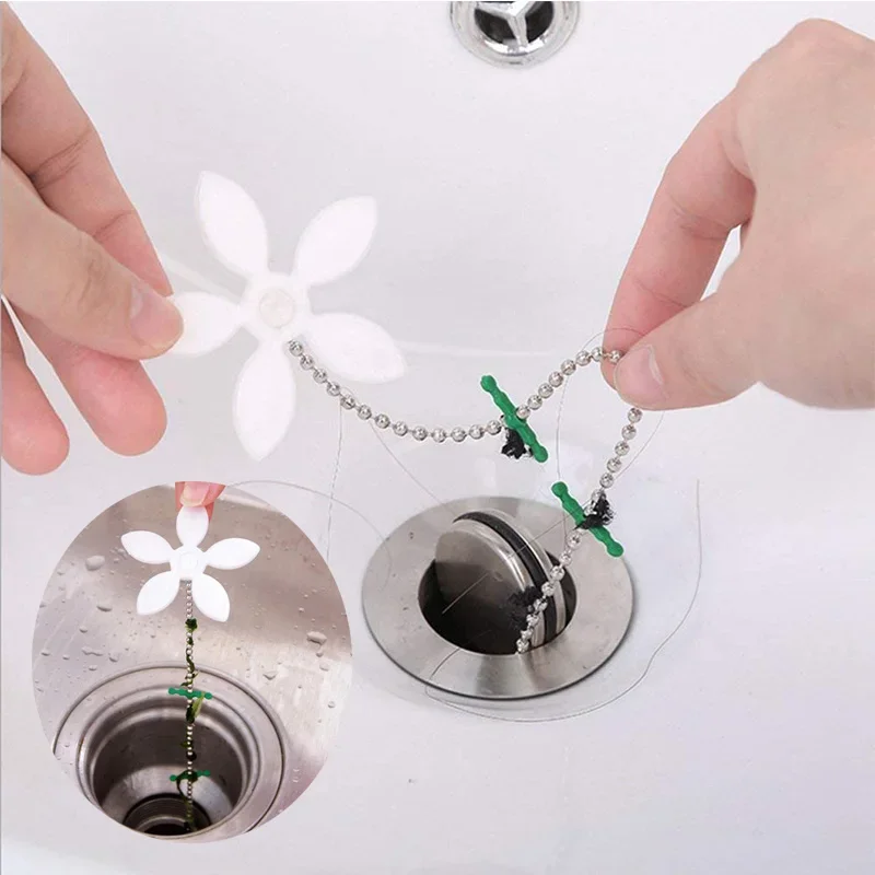 1 Pc Premium Drain Hair Catcher Flower Shower Hair Cleaning Chain Bathroom Drain Strainer Hair Catcher Chain Hook