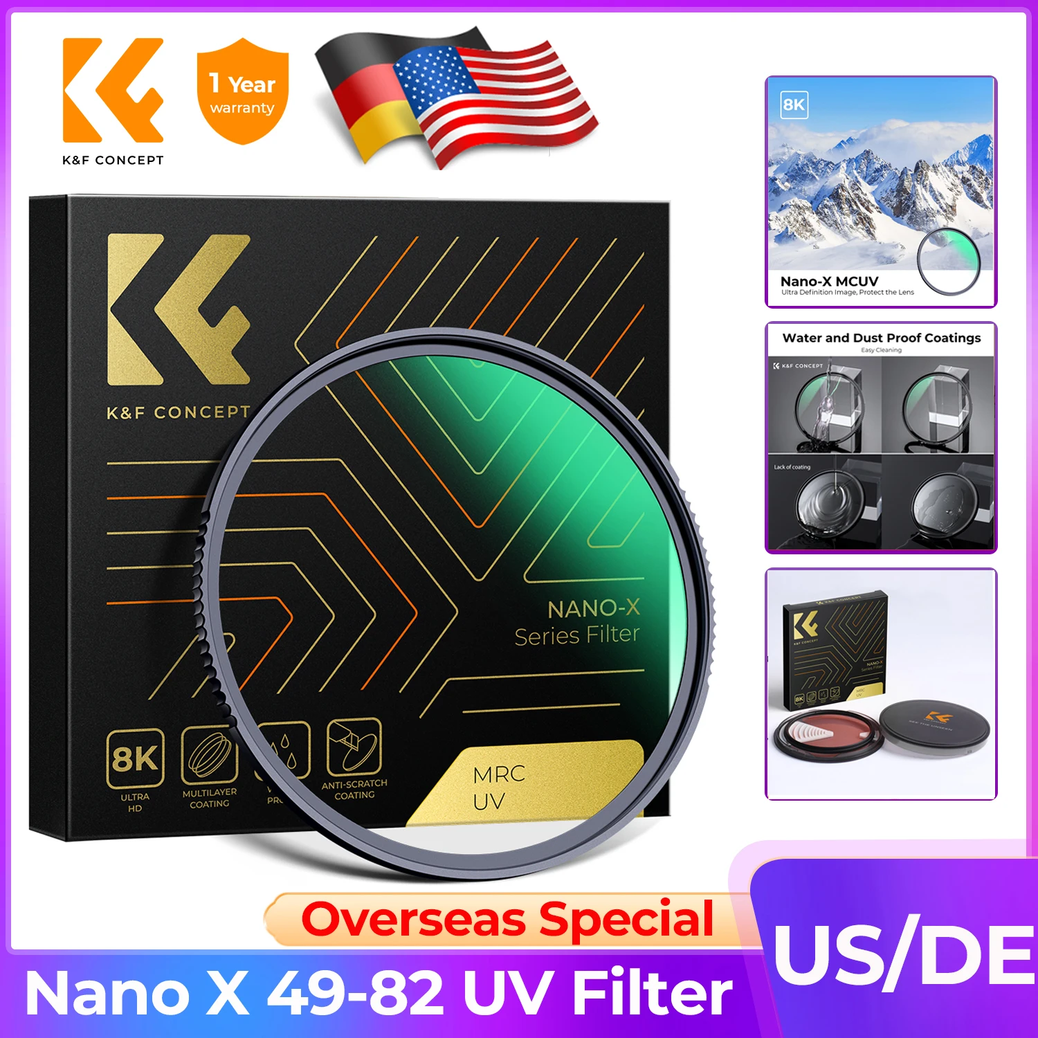 k&F concept Camera Lenses HD UV Filter Multi Coated Protection Coatings Ultra Slim MC UV Filter for 49mm 52mm 58mm 62mm 67m 77mm