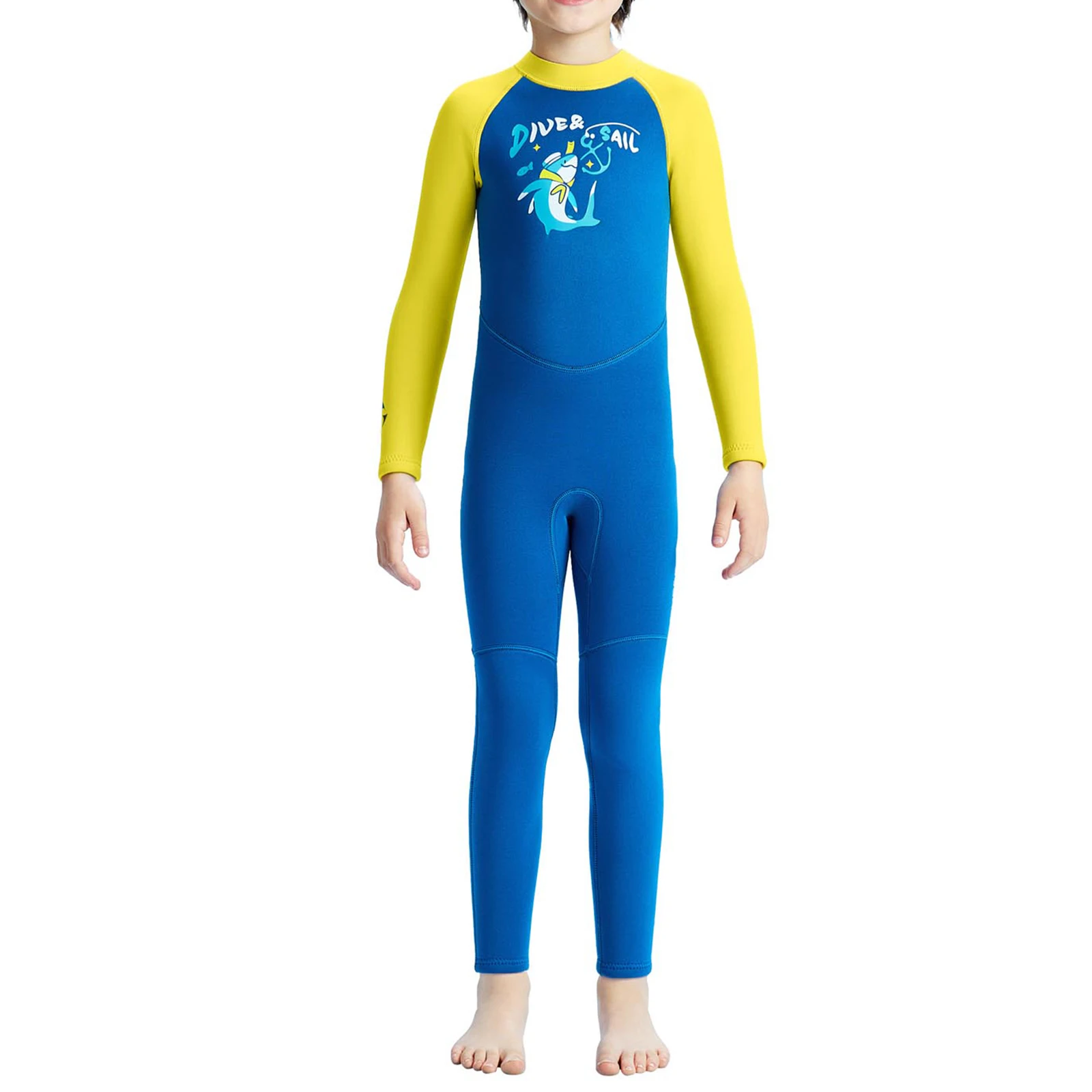 

Kids Boys Girls 2.5mm Neoprene Wetsuit Jumpsuit Long Sleeve Shark Printed Bodysuit Thermal Rash Guard Surfing Diving Snorkeling