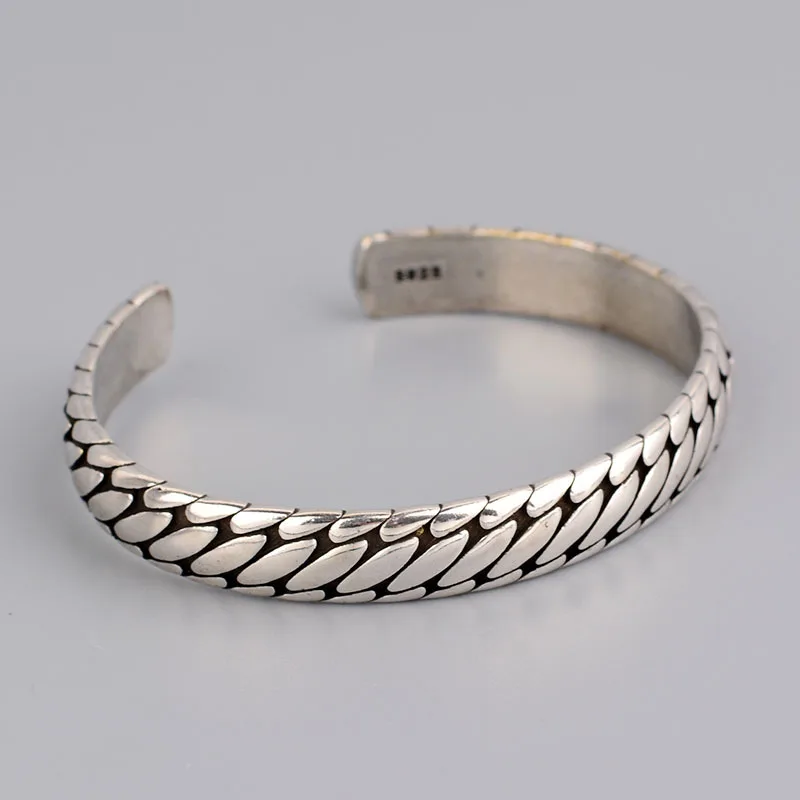 Silver Color Retro Oval Pattern Women Bracelets Open Minimalist Style Tibetan Silver Jewelry Couple Bangle Present Customize