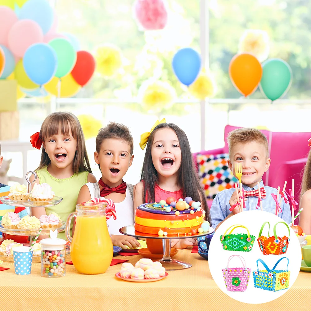 4 قطعة سلة مغزولة للأطفال مادة ذاتية الصنع قماش ملون غير منسوج سلة زهور محمولة يدويًا لحرف رياض الأطفال #6