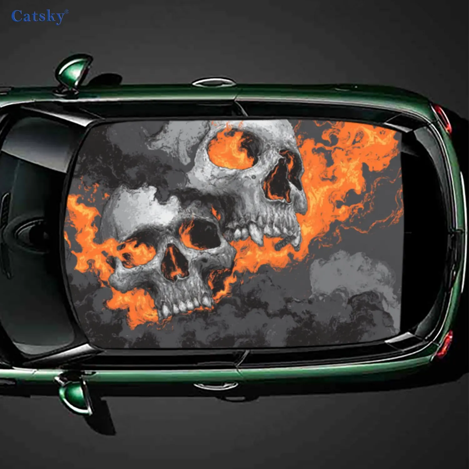 

Orange Fire Skull Thrill Car Roof Sticker, PVC Self-Adhesive Waterproof Car Vinyl Decal, Car Decoration Protection Stickers, Eas