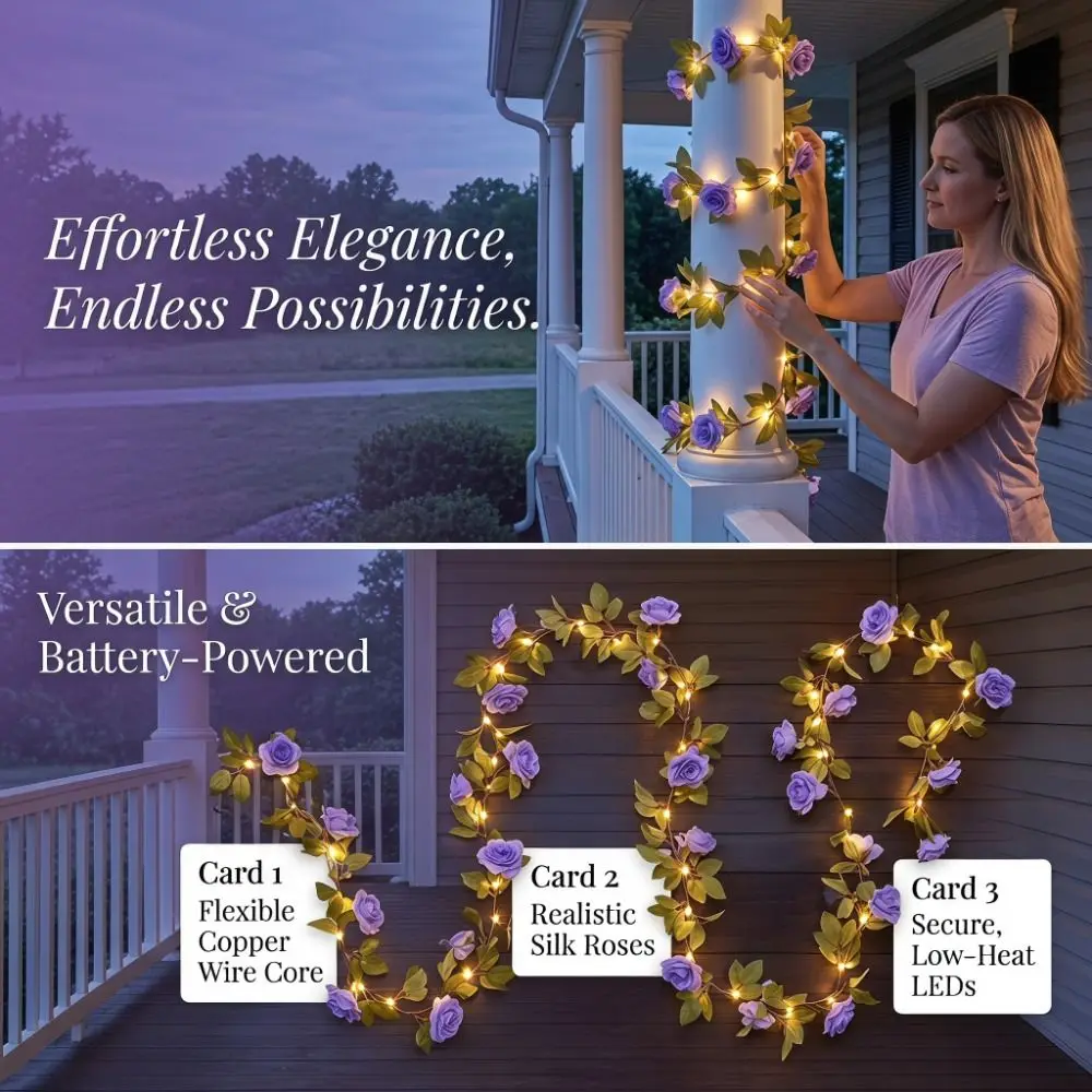 

Blue Purple LED Vine Lights Waterproof Vine Design Rose String Lights Decorative Lamp Fairy Lights Outdoor String Lamp