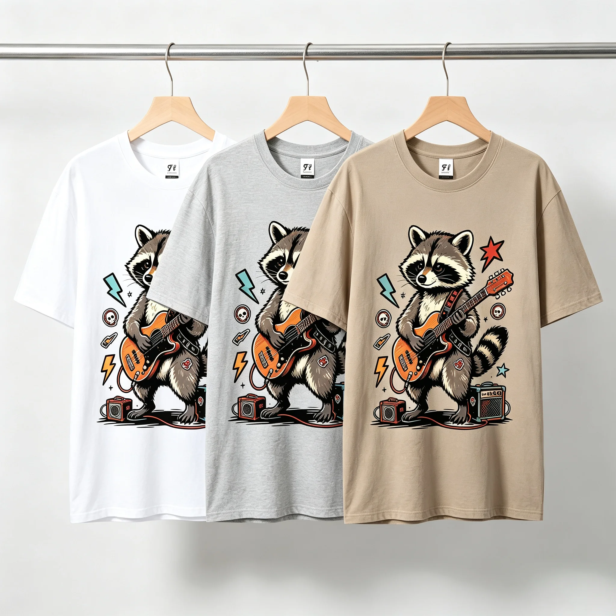 Rock Raccoon Playing Electric Guitar Graphic T Shirt Women Retro Punk Music Short Sleeve Tee