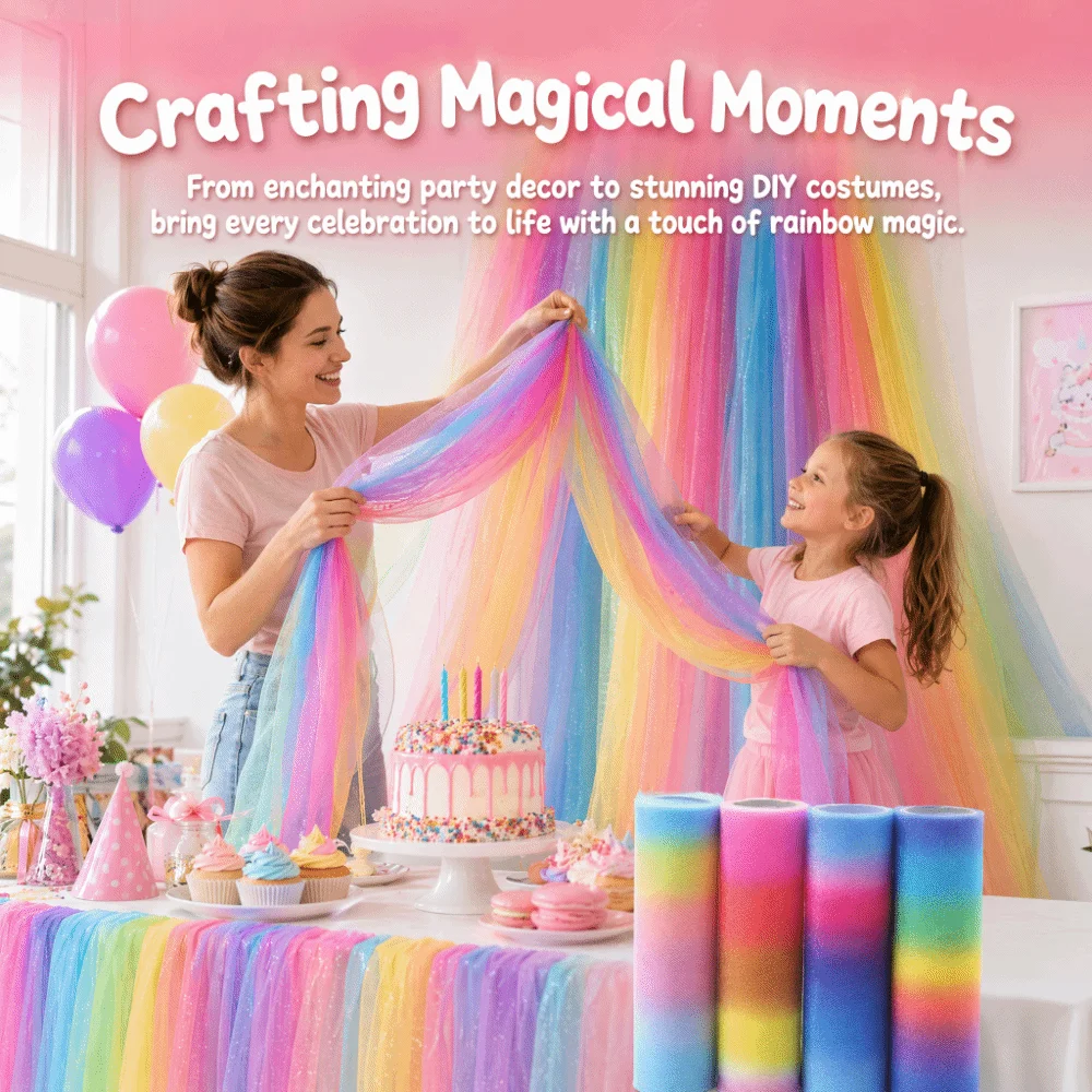 15cmX10Y Gradient Rainbow Tulle Roll Shimmer Flash Color Shift Iridescent Fabric Soft Mesh Roll Holographic Decorative Netting