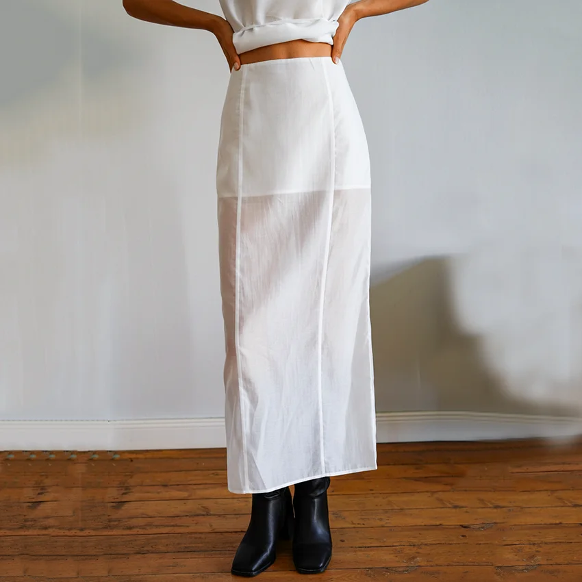 

Linad Vintage White Sheer Long Skirts For Woman Sexy Straight Split Skirt Autumn Street Chic Brown High Waist Skirts 2026 Spring