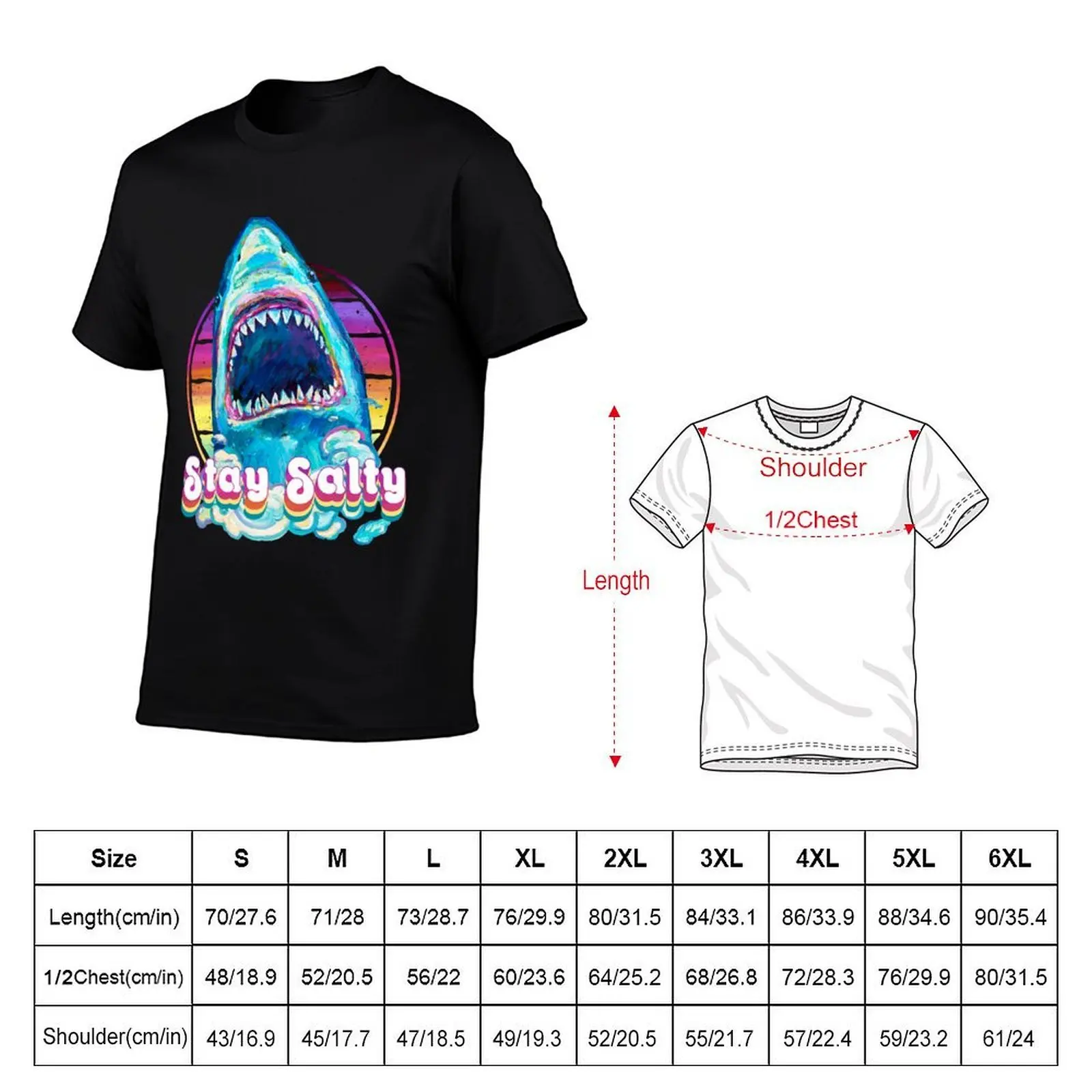 Stay Salty Retro Great White Shark by Robert Phelps T-Shirt shirts graphic cute clothes heavy weight t shirts for men