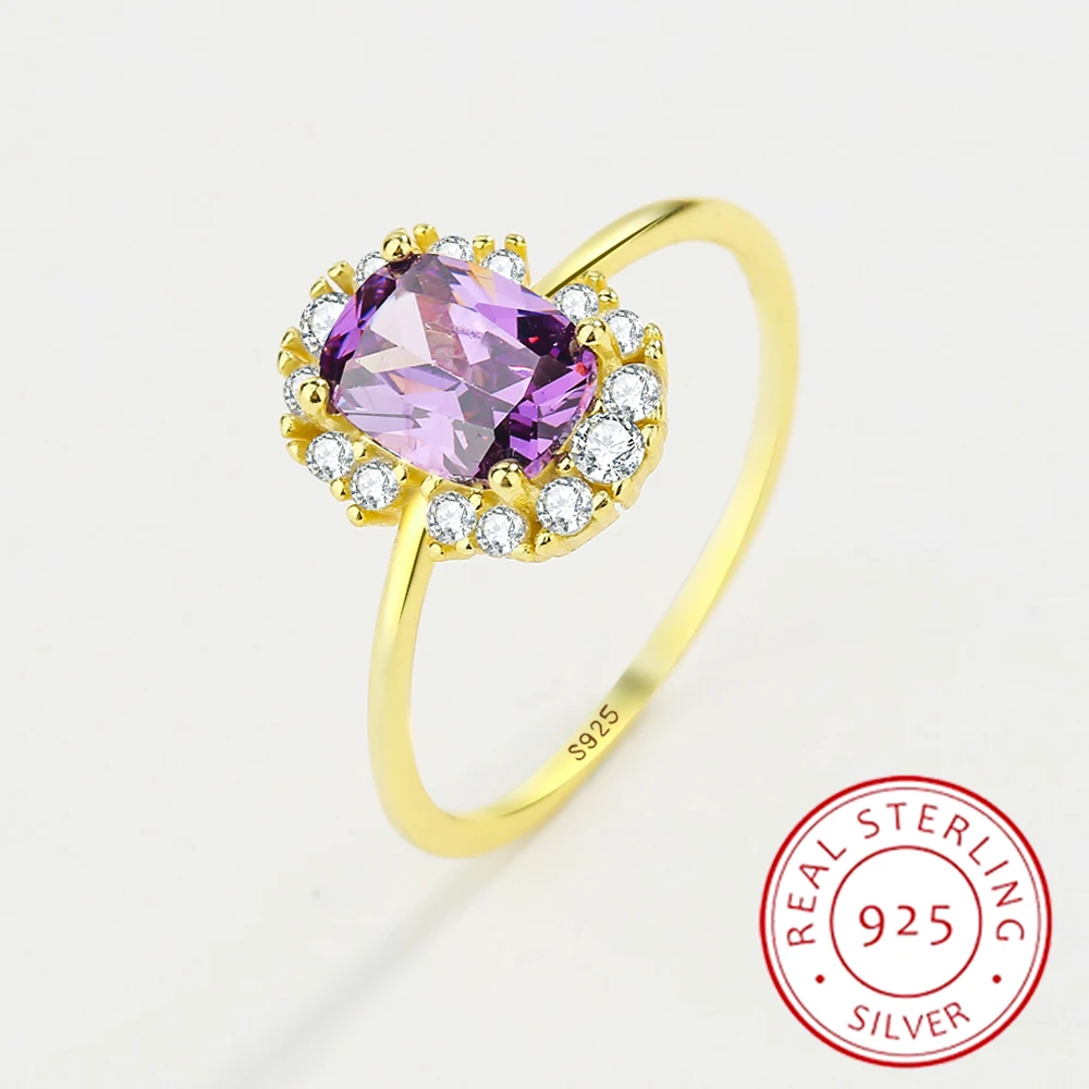 2022 NEW Exquisite Amethyst Gold Ring For Women S925 Silver Cz Diamond Crystal Zircon Engagement Wedding Gift Jewelry Wholesale