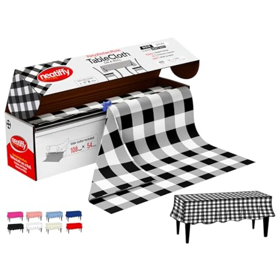 Rollo de mantel desechable de plástico de 54 pulgadas x 108 pies, mantel impermeable para mesas rectangulares, cuadradas, redondas y ovaladas.