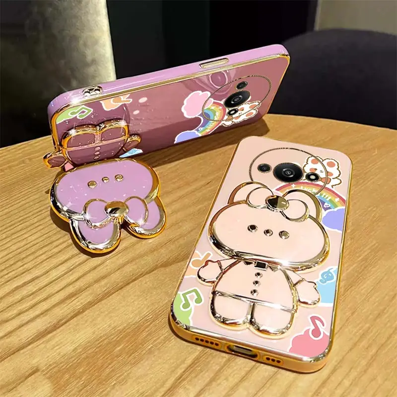 A3 Music Rabbit Holder Plating Phone Case For Xiaomi Redmi A3 Shatterproof Camera Protection Redmi A3 Thin Soft Back Cover