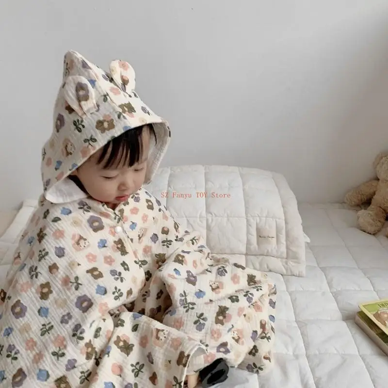 

96GC Baby Hooded Bath Towel Ultra-Absorbent 4 Layers Soft- Cotton Bathrobe Blanket Sleepwear Children Clothing Infant Poncho