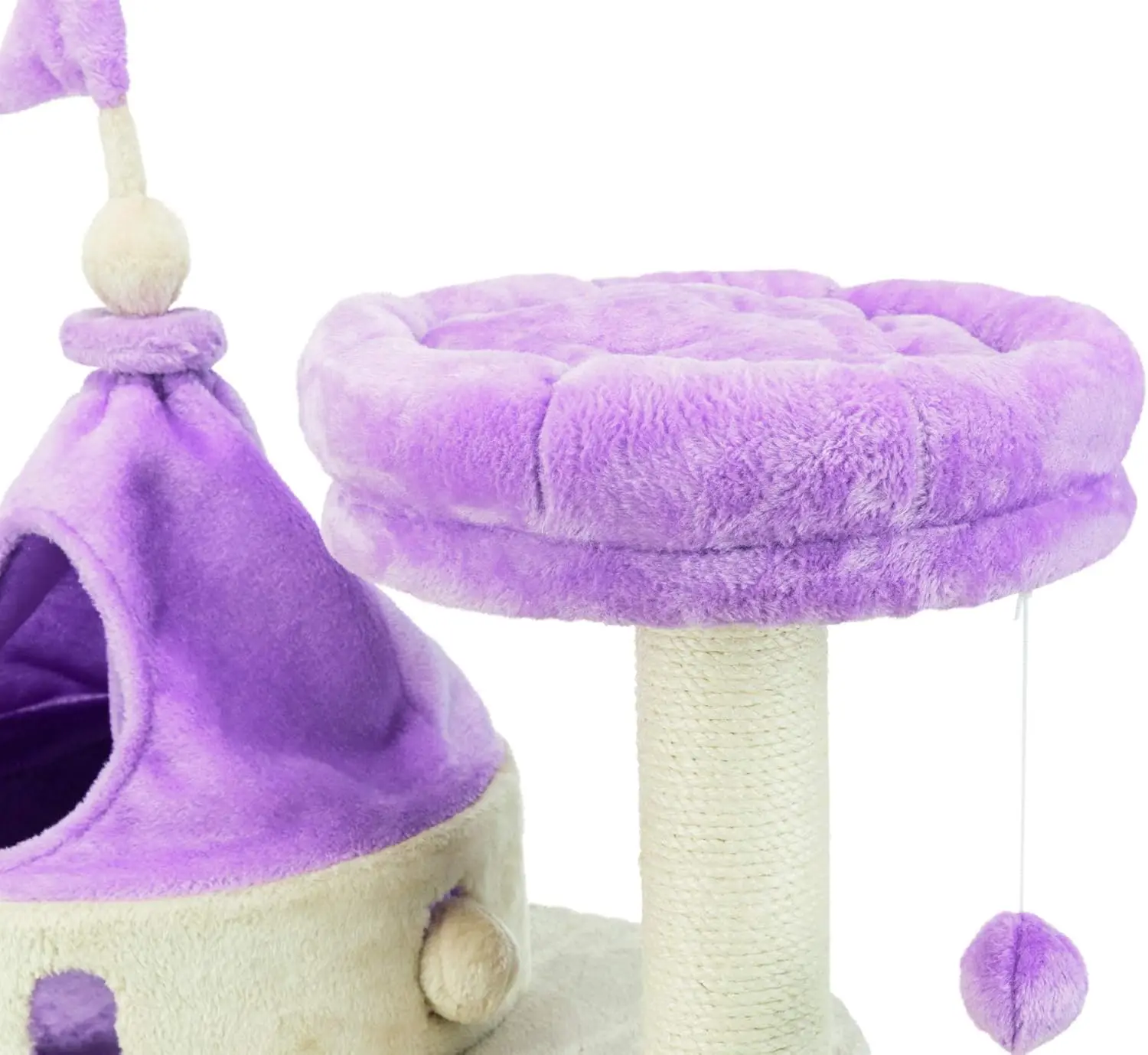 My Kitty Darling Castle Condo, Scratching Post, Cat Tree, Pom Pom, Crinkle Toy | Beige 27.5 x 14.75 x 35.25 in.