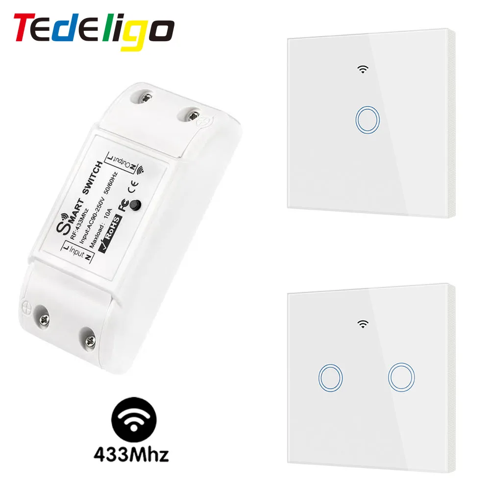 Rf Wireless Light Switch 110V 220V 10A Relay Controller Module Touch Button Wall Switch Glass Panel for Home Appliances On Off