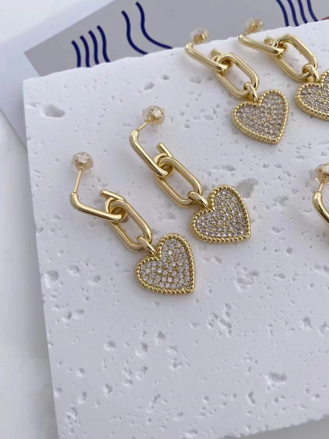 3 Pairs, Exquisite Gold Heart Shape Dangle Earrings For Women Shining CZ Zircon Earring Girl Temperament Jewelry