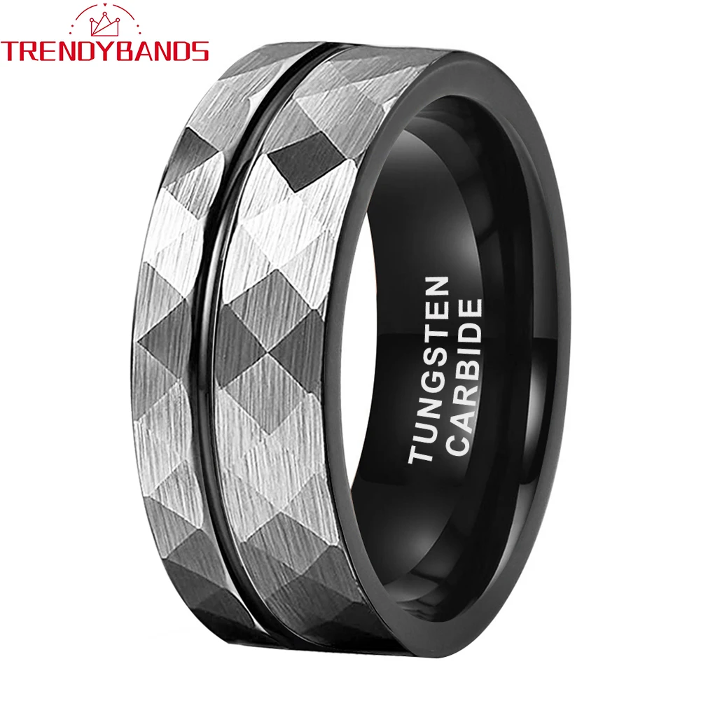 Rings for Men Women Wedding Band Black Tungsten Carbide Engagement Fashion Jewelry Hammered Brushed Finish Comfort Fit