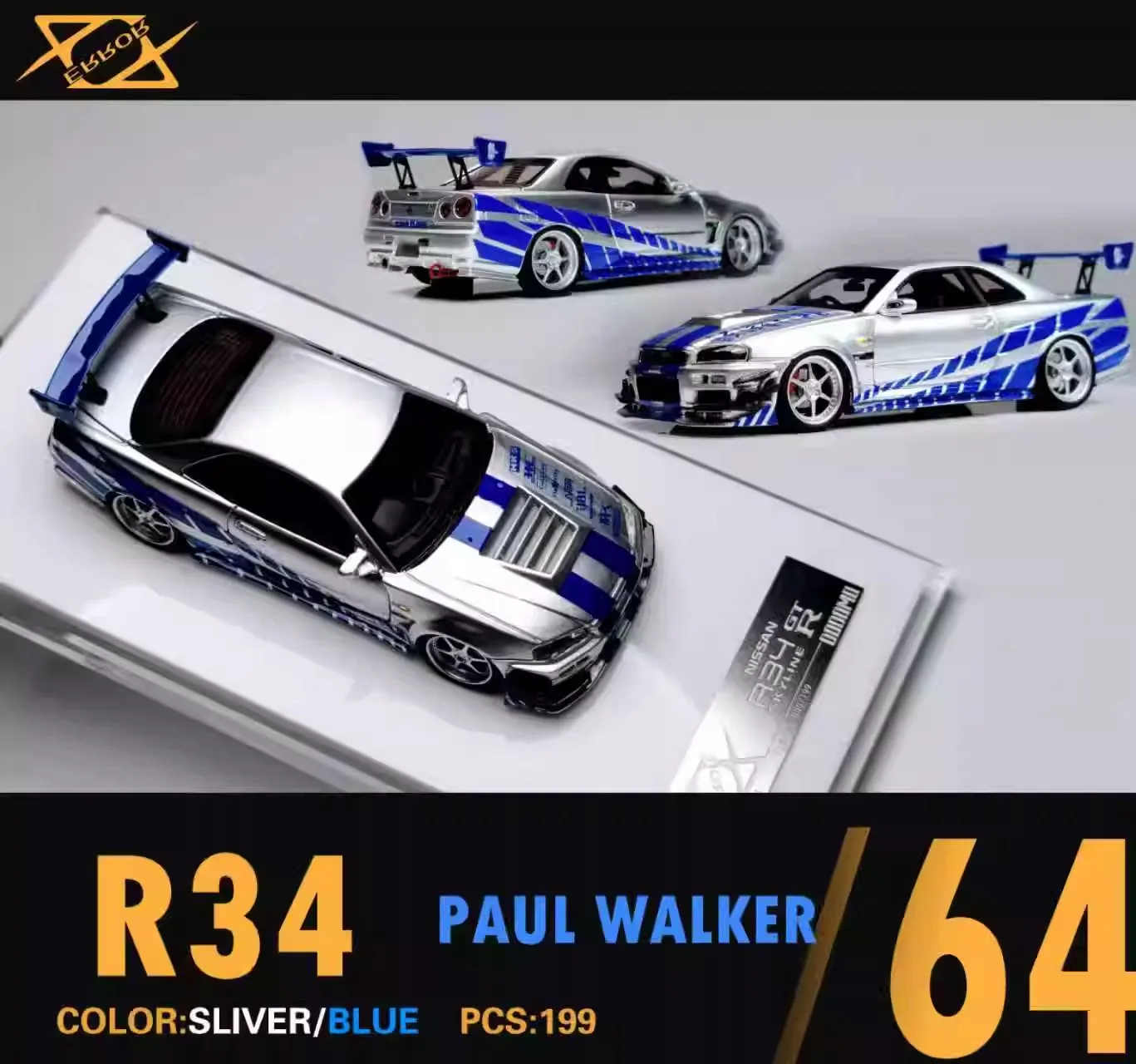 

404 ERROR 1:64 Awesome GTR R34 Display Resin Diecast Model Car