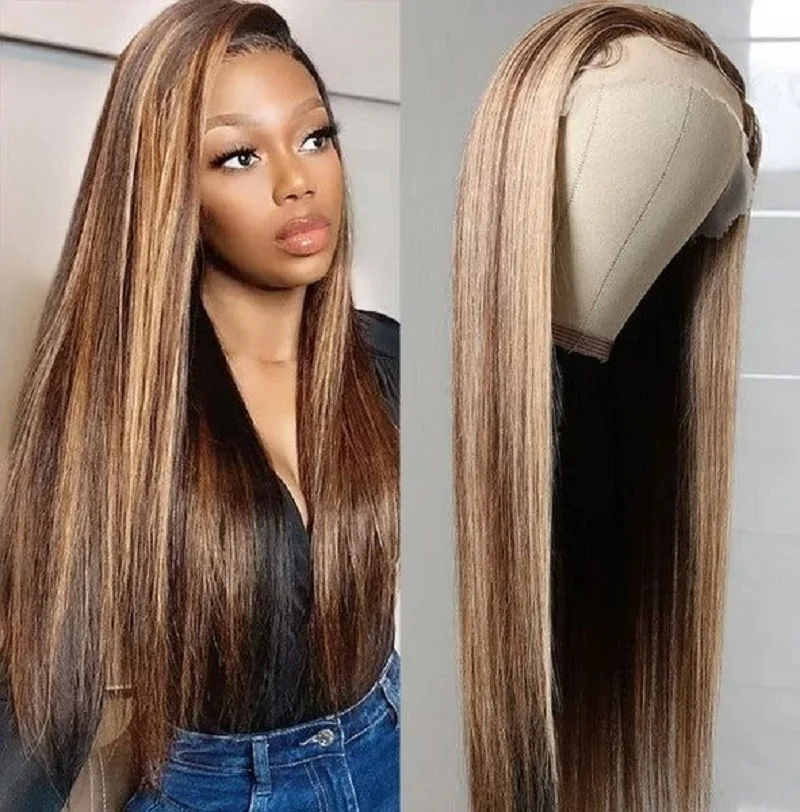 Highlight Wig Human Hair 13x6 HD Lace Frontal Wigs Ombre Honey Blonde Colored Straight Wigs in 4/27