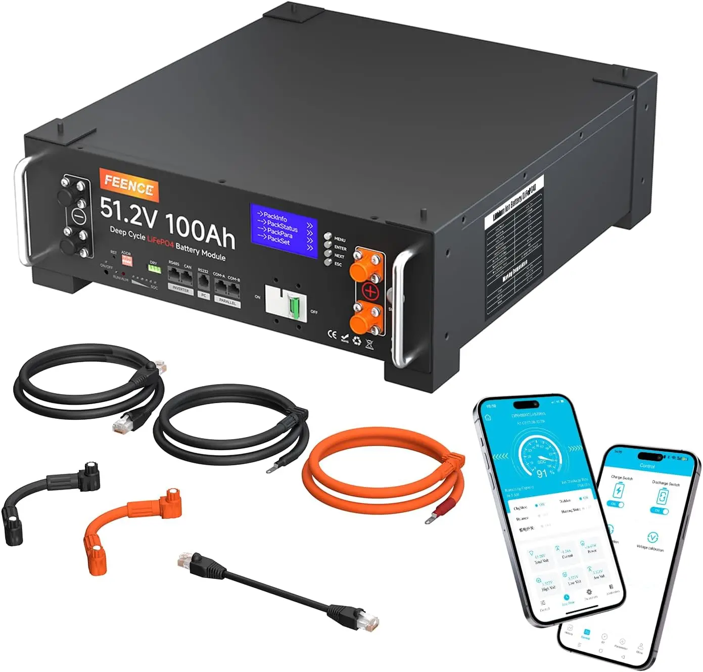48V 100Ah Lithium LiFePO4 Solarbatterie mit Kommunikation mit Wechselrichter, integriertem 100A BMS, max. 5120W Ausgangsleistung für netzunabhängige Systeme