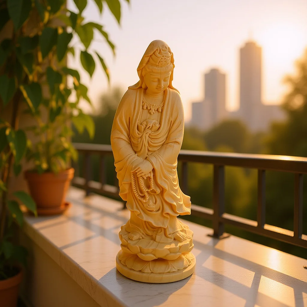 

1Pcs Wooden Guanyin Statue Sculpture Home Office Desktop Decor Buddhism Theme Ornament Blessing Gift Art Craft