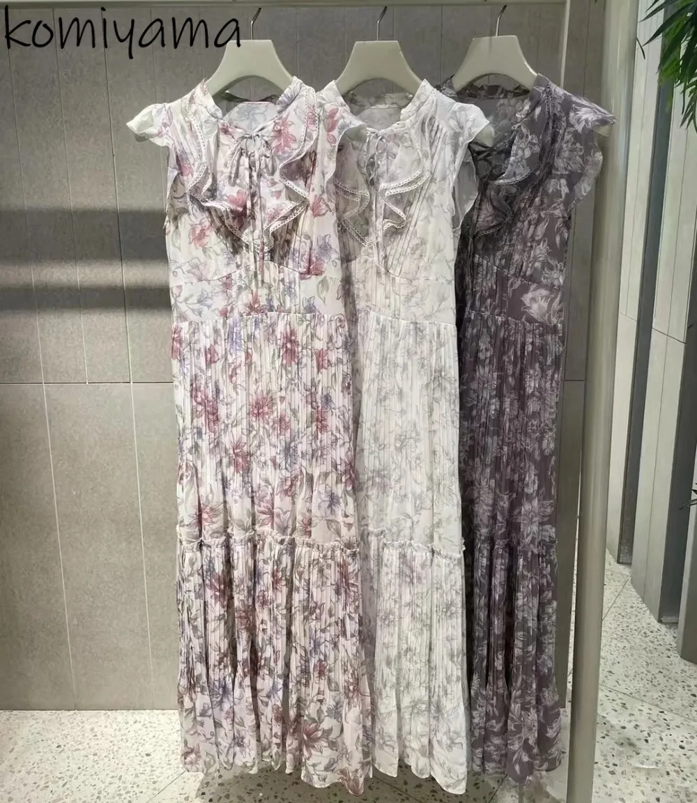 

Summer 2025 New Ruffles Dress Flying Sleeve Vestidos Japan Print Dresses Woman High Waist Pleated Robe A-line Ropa Mujer