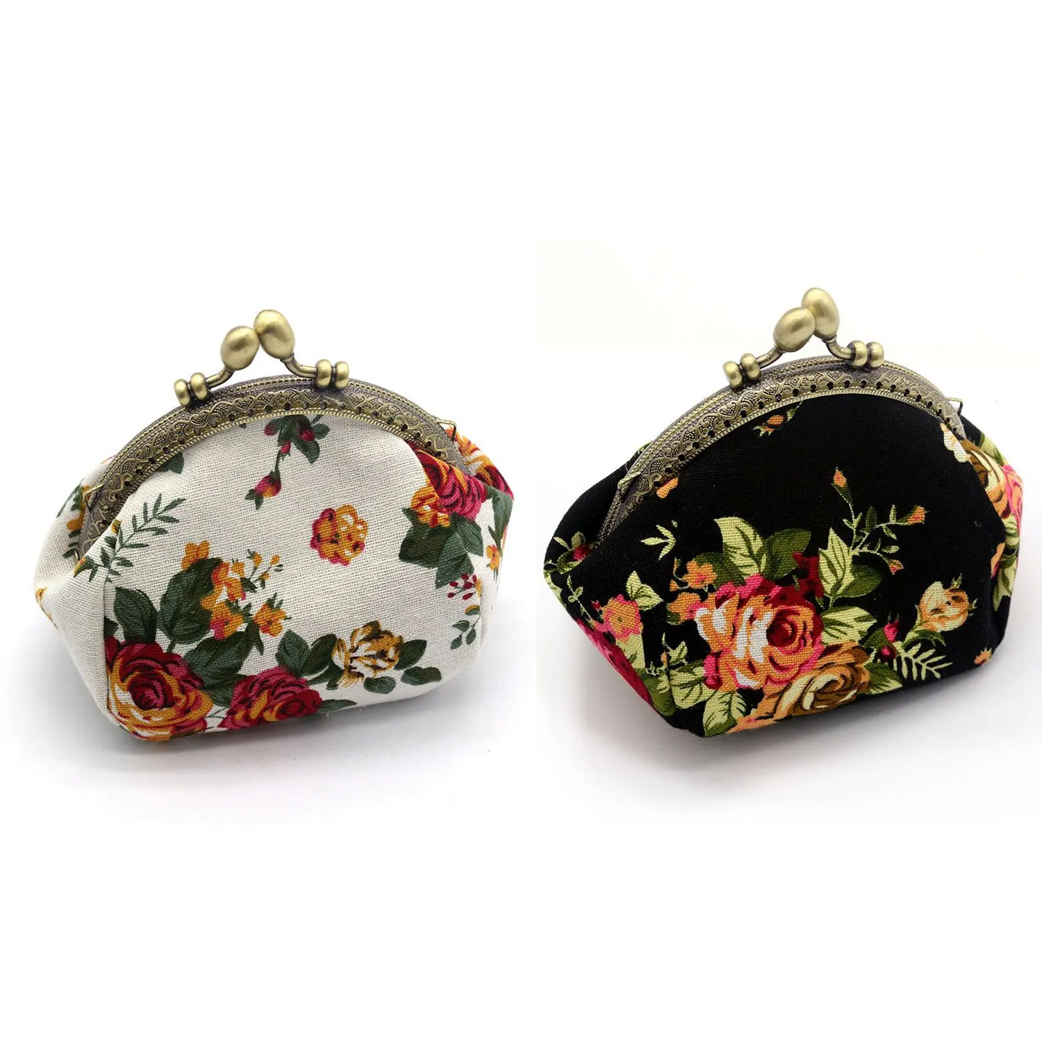 

2Pcs Wallet,Lady Vintage Flower Mini Coin Purse Wallet Clutch Bag (White&Black)