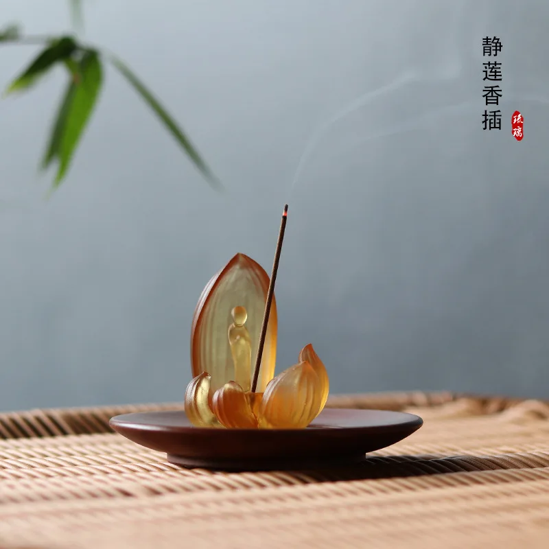 

LH ancient glass incense burner lotus incense insert tea room zen ornaments practical