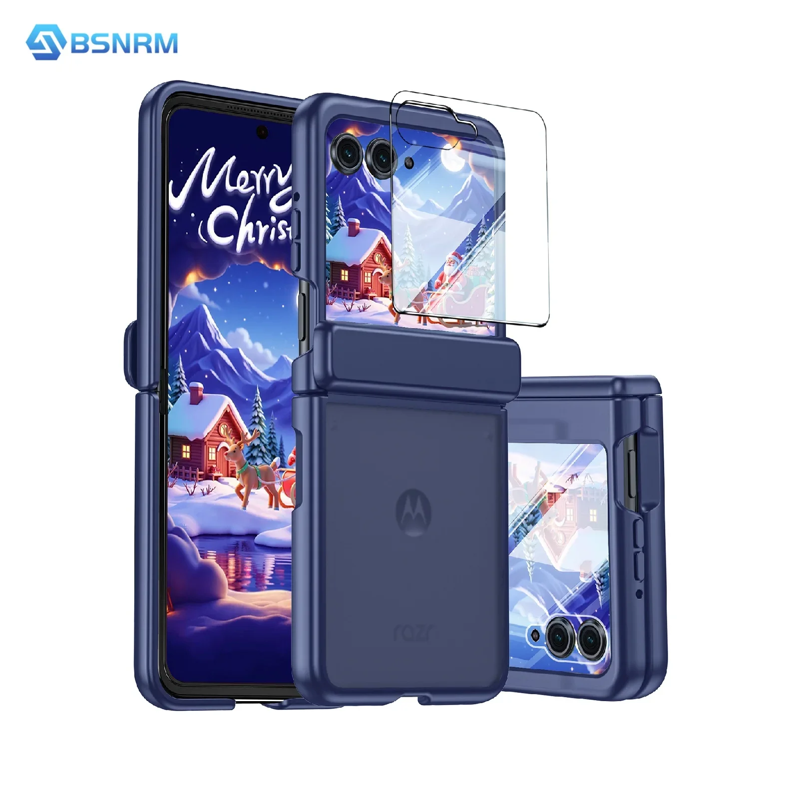 

Рождественский подарок, чехол для Motorola Razr 2025/2024, с защитной пленкой для экрана и защитой шарнира, матовый противоударный чехол для ПК, синий