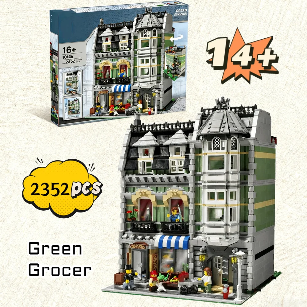 Meilleur vendeur 2352 pièces créateur vue sur la ville architecture européenne épicerie verte 10185 bloc de construction enfants cadeaux de noël
