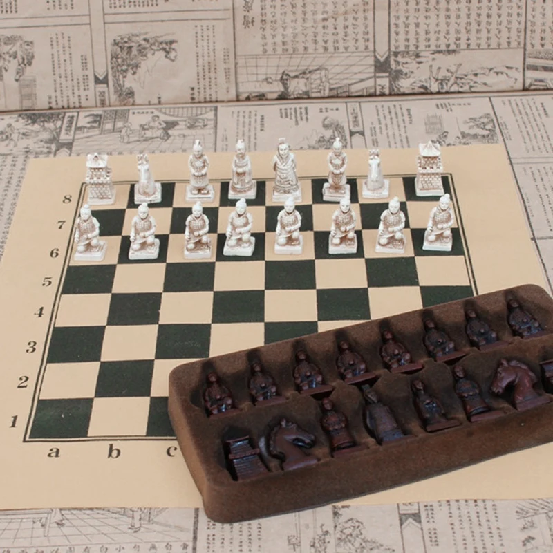 New Antique Chess Small Leather Chess Board Qing Bing Lifelike Chess Pieces Characters Parenting Gifts Entertainment