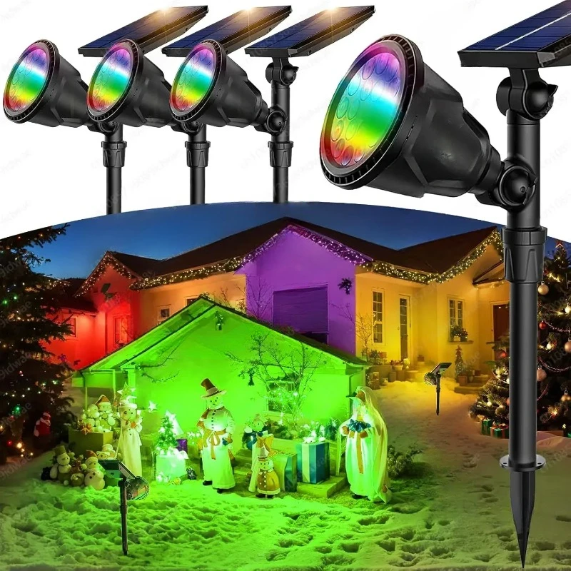 4 Pack Halloween Spot Lights - Christmas Solar Lights Outdoor Waterproof Color Changing Spotlights for House Decor