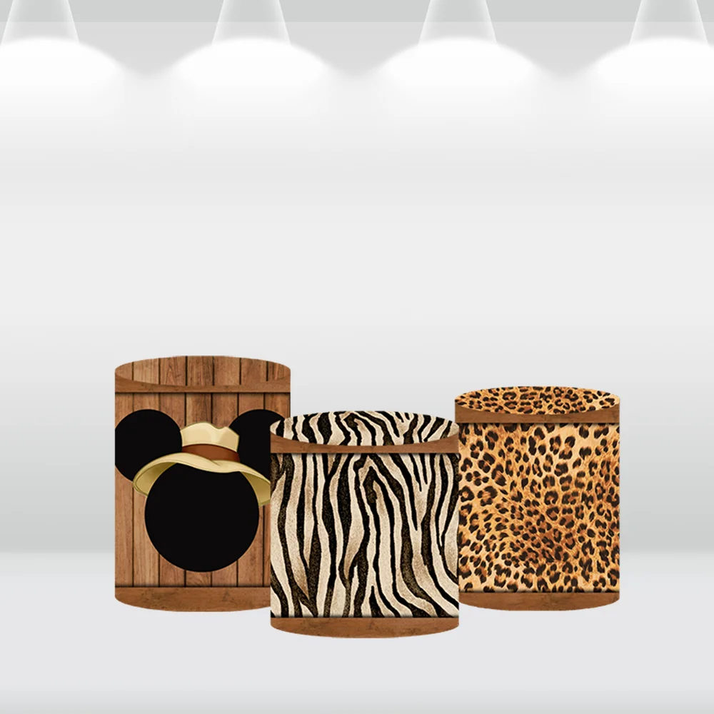 سفاري ميكي ماوس عيد ميلاد جولة خلفية الغابة البرية واحد صبي استحمام الطفل خلفية كعكة الجدول اسطوانة يغطي