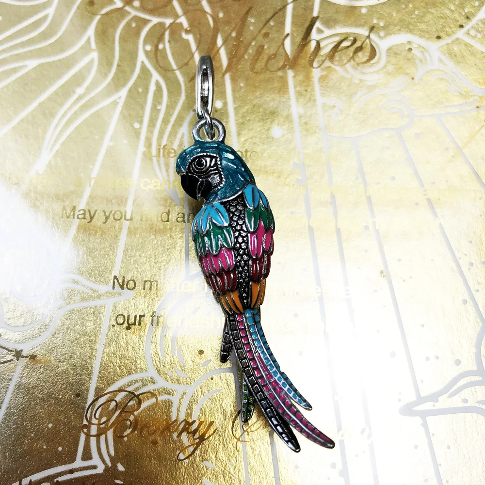 Solid 925 Sterling Silver Colorful Parrot Pendant Charm Summer Jewelry Gift For Women Men