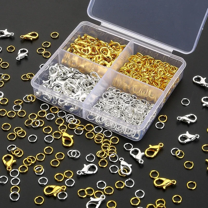 300 unids/caja de anillos abiertos con cierre de langosta dorados y plateados para hacer joyería DIY, accesorios para collar y pulsera hechos a mano