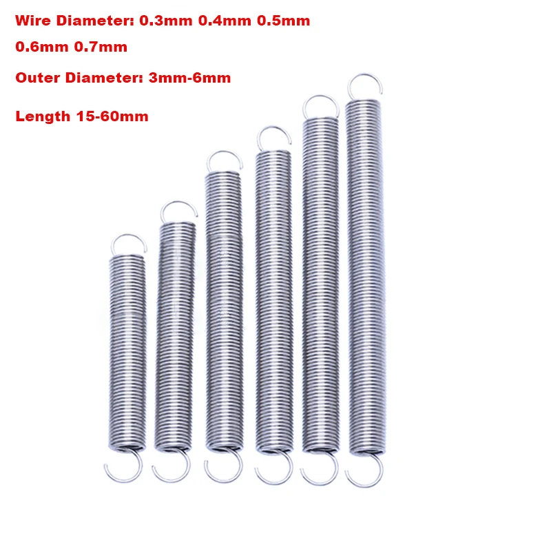 10pcs Open Hook Tension Spring Pullback Coil Spring Wire Diameter 0.3mm 0.4mm-0.7mm Outer Diameter 3mm-6mm Steel Length 15-60mm