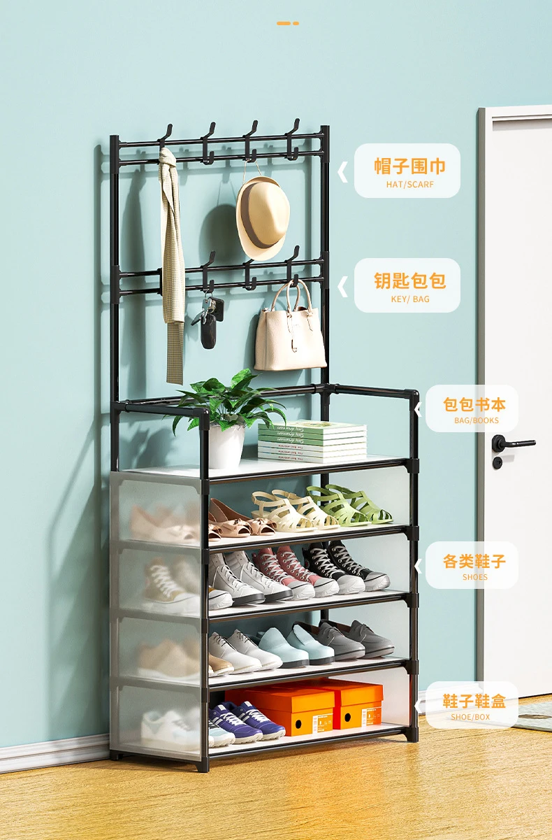 DIY Multi-Layer Shoe Rack And Coat Hanger Storage Organizer For Doorway Hallway Dorm Balcony Home Furniture Shoe Shelf Clothes