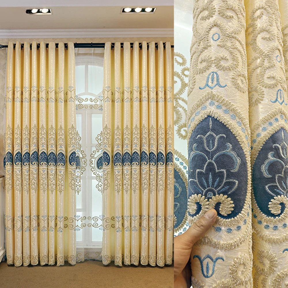 Rideau brodé en chenille de style européen élégant pour salon, draperie occultante pour chambre à coucher, rideau de fenêtre au sol tout-en-un