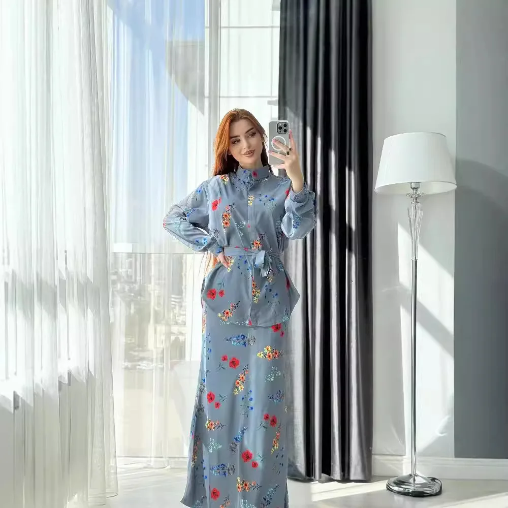 Ensemble musulman deux pièces décontracté pour femmes, vêtements islamiques faits à la main, à lacets, à la mode, imprimé floral, Design quotidien, nouvelle collection printemps