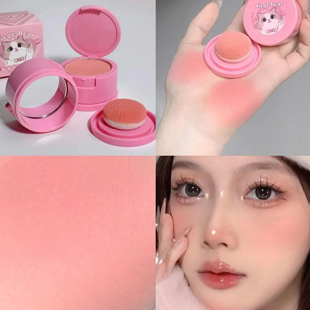 Colorete facial rosa de fresa, crema de tinte de mejillas naturales mate, esponja de rubor para niña, Cosméticos iluminadores, maquillaje de gato, Hachimi Be Y1K4