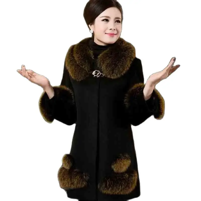 

New Woolen Fashion Women's 2023 Autumn And Winter OLersizeLady Temperament Fur Collar Coat Mid-length Loose Slim Women's Top 6XL