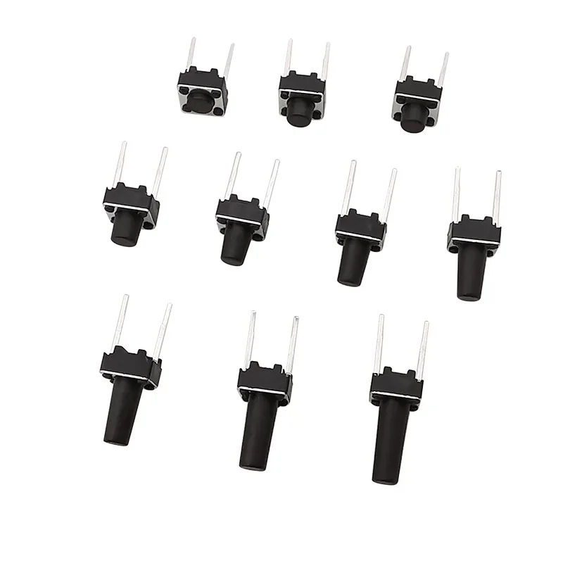 200Pcs/Box Micro Tactile Switch 6x6mm 2 Pin Tactile Tact Push Button Momentary Switch 6x6x4.3mm/5/6/7/8/9/10/11/12/13mm