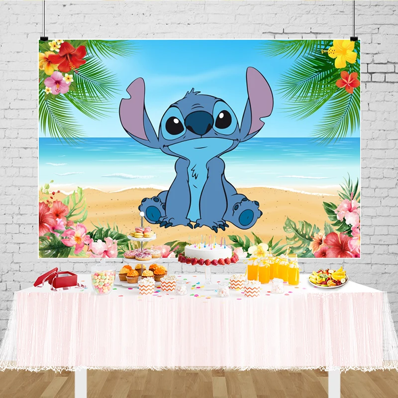 Disney Stitch Backdrop Birthday Boy Baby Shower Decorations Beach Summer Cartoon Party Photography Background Photo Props Banner