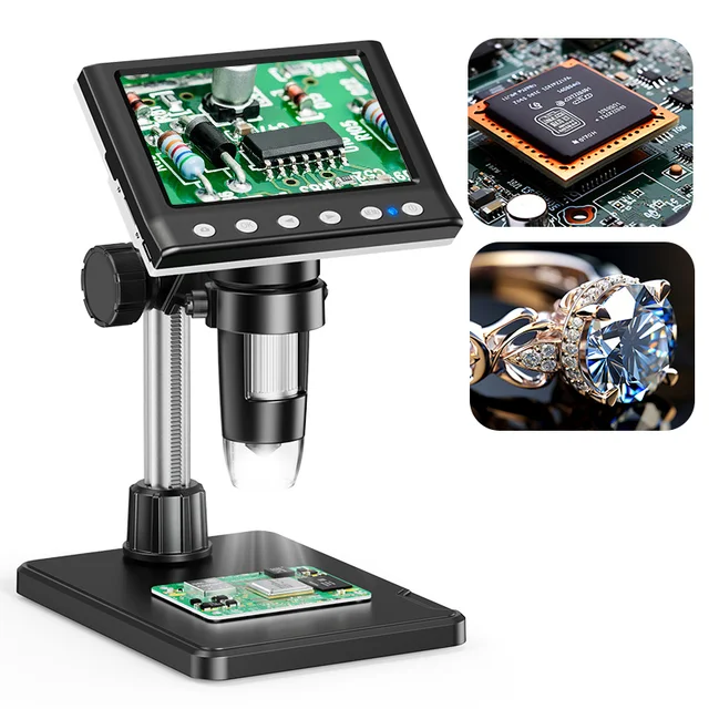 Hayve 4,3-calowy mikroskop cyfrowy 1600X Mikroskop USB 1080p Mikroskop lutowniczy z 8 diodami LED Kompatybilny z systemem Windows/Mac OS (DM7)