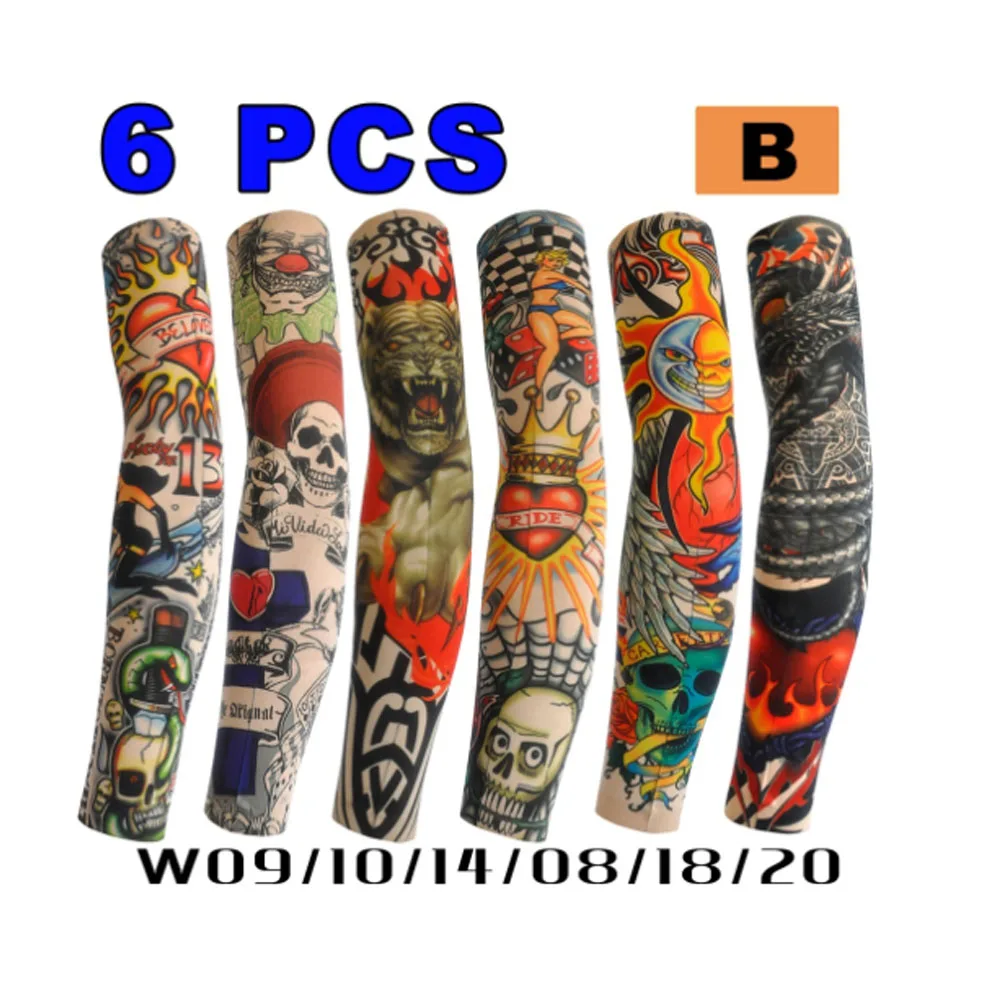 6pcs Men's Tattoo แขนฤดูร้อนไม่มีรอยต่อ Armguard Man Uv ป้องกันแขนถุงมือขับรถผ้าไหมน้ําแข็งผู้หญิง Anti-Sunburn แขน