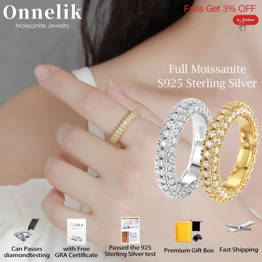 

Onnelik All Moissanite Lab Diamond with GRA Full Circle 3-Row Ring For Women 100% S925 Sterling Silver Wedding Band Fine Jewelry